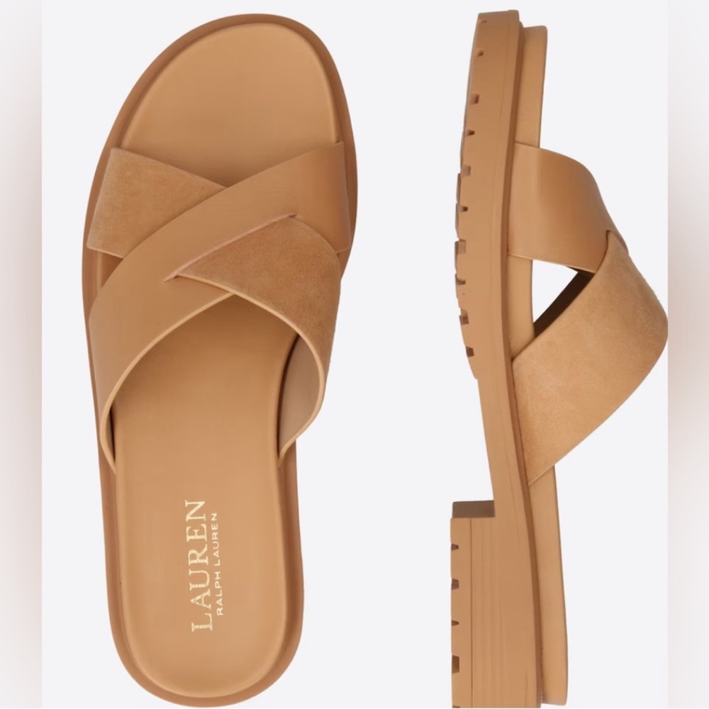 Ralph Lauren Kelsie Leather Slide Sandals - Picture 2 of 8